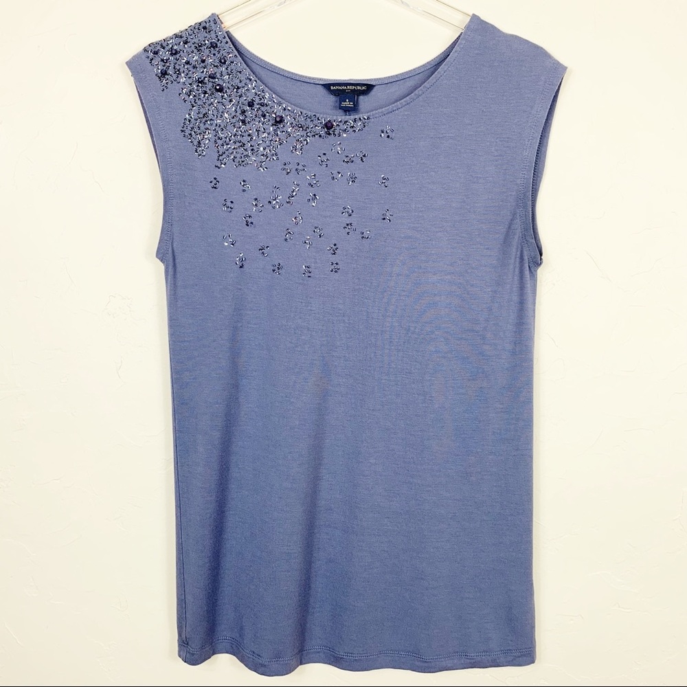 BANANA REPUBLIC Smokey Violet Beaded Sequins Top S